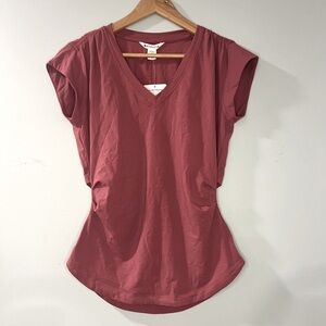NEW! Athleta Cinched Waist V-Neck Tee, Mauve/Pink